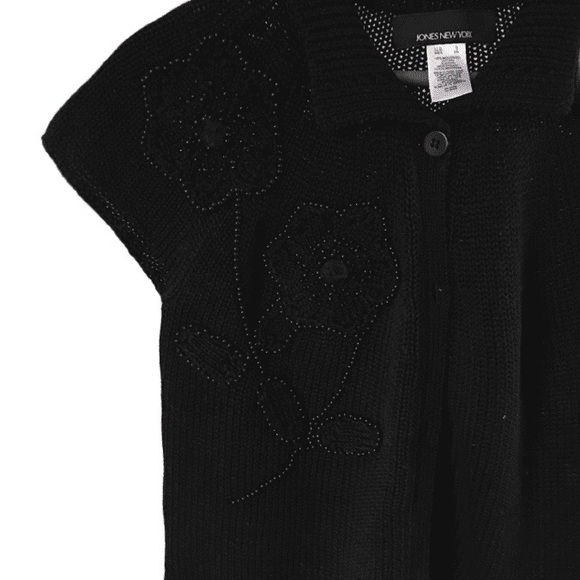 JONES NEW YORK SHORTSLEEVED OPEN KNITTED BLACK TOP - Picture 4 of 7